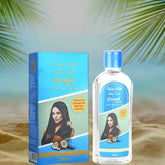 Coconut haarolie in blauwe verpakking van Amla & Kokos, producten merk uitgeverij